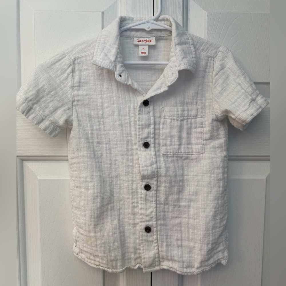 Cat & Jack Toddler Boys Woven Shirt Short Sleeve Size 5T White